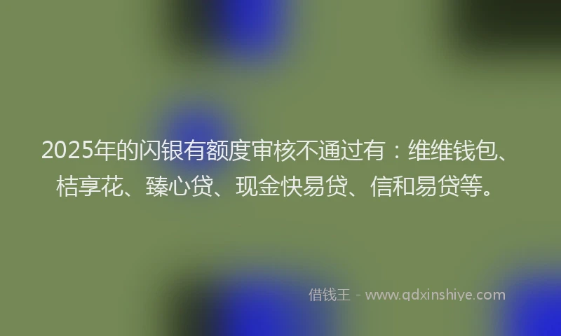 2025年的闪银有额度审核不通过有：维维钱包、桔享花、臻心贷、现金快易贷、信和易贷等。