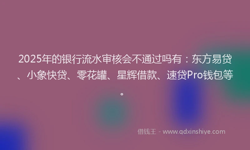 2025年的银行流水审核会不通过吗有：东方易贷、小象快贷、零花罐、星辉借款、速贷Pro钱包等。
