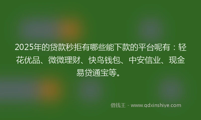 2025年的贷款秒拒有哪些能下款的平台呢有：轻花优品、微微理财、快鸟钱包、中安信业、现金易贷通宝等。