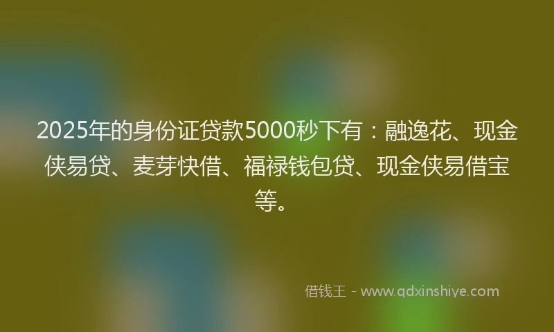 2025年的身份证贷款5000秒下有：融逸花、现金侠易贷、麦芽快借、福禄钱包贷、现金侠易借宝等。