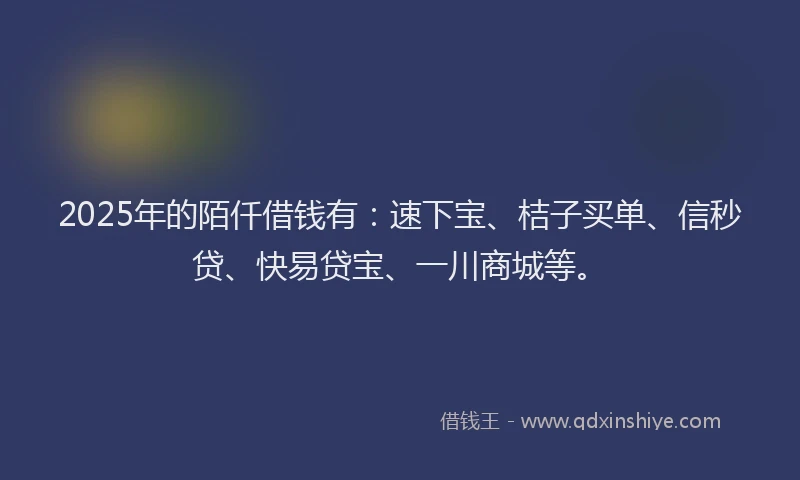 2025年的陌仟借钱有：速下宝、桔子买单、信秒贷、快易贷宝、一川商城等。