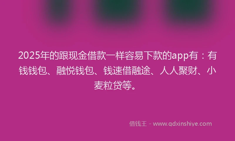 2025年的跟现金借款一样容易下款的app有：有钱钱包、融悦钱包、钱速借融途、人人聚财、小麦粒贷等。