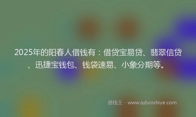 2025年的阳春人借钱有：借贷宝易贷、翡翠信贷、迅捷宝钱包、钱袋速易、小象分期等。