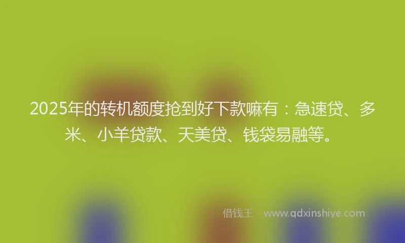 2025年的转机额度抢到好下款嘛有：急速贷、多米、小羊贷款、天美贷、钱袋易融等。