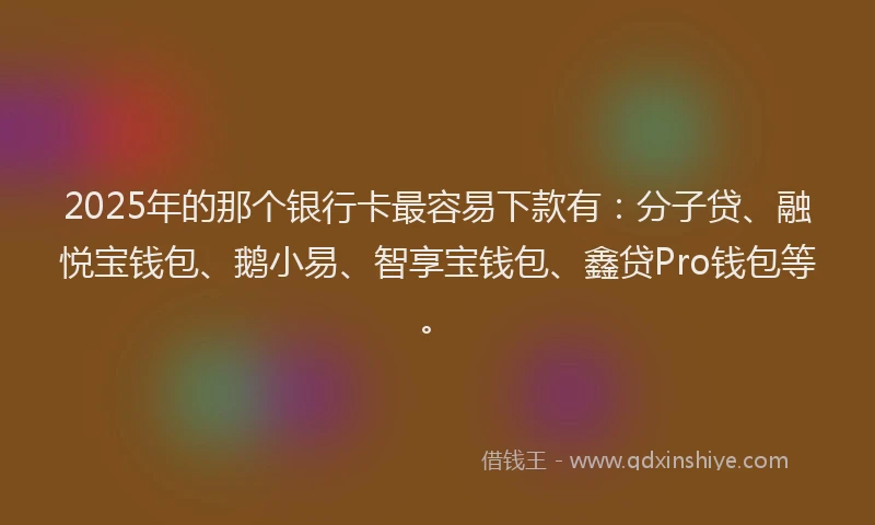 2025年的那个银行卡最容易下款有：分子贷、融悦宝钱包、鹅小易、智享宝钱包、鑫贷Pro钱包等。