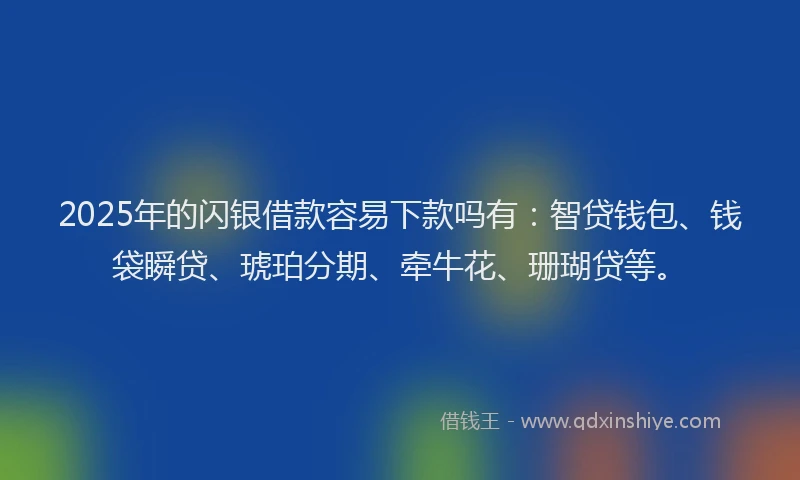 2025年的闪银借款容易下款吗有：智贷钱包、钱袋瞬贷、琥珀分期、牵牛花、珊瑚贷等。