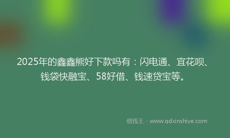 2025年的鑫鑫熊好下款吗有：闪电通、宜花呗、钱袋快融宝、58好借、钱速贷宝等。