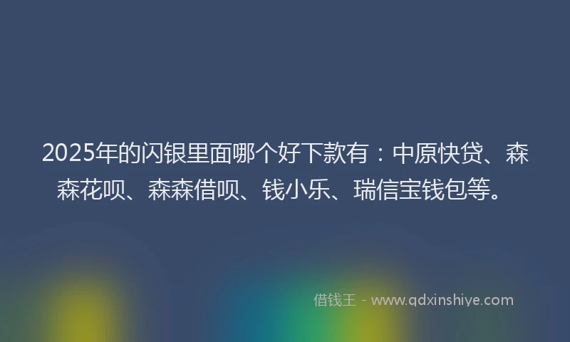 2025年的闪银里面哪个好下款有：中原快贷、森森花呗、森森借呗、钱小乐、瑞信宝钱包等。