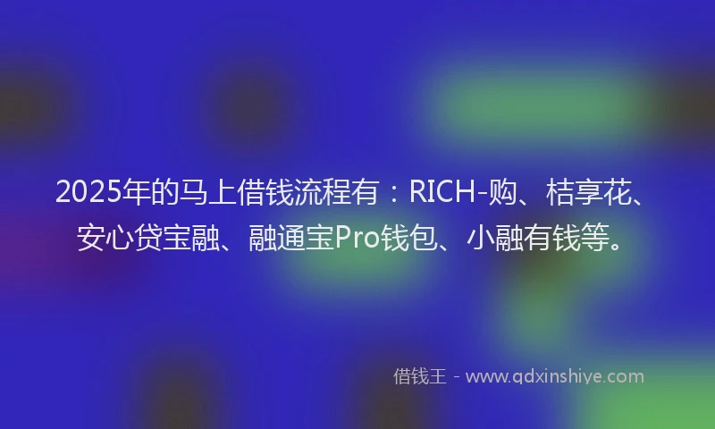 2025年的马上借钱流程有：RICH-购、桔享花、安心贷宝融、融通宝Pro钱包、小融有钱等。