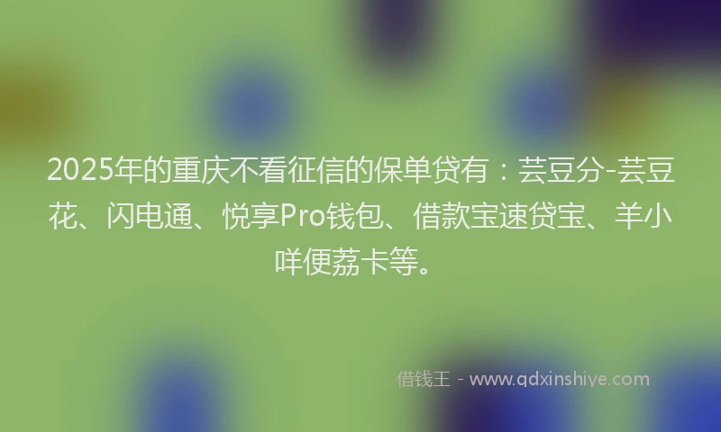 2025年的重庆不看征信的保单贷有：芸豆分-芸豆花、闪电通、悦享Pro钱包、借款宝速贷宝、羊小咩便荔卡等。