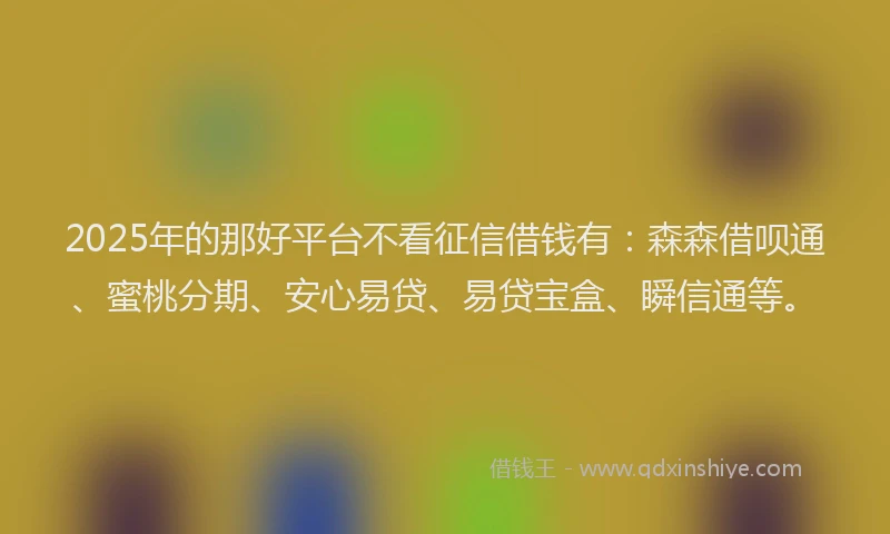 2025年的那好平台不看征信借钱有：森森借呗通、蜜桃分期、安心易贷、易贷宝盒、瞬信通等。