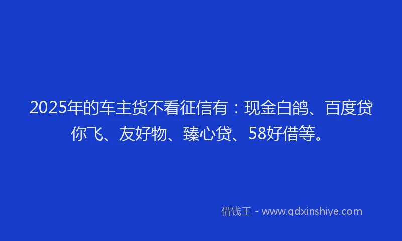 2025年的车主货不看征信有：现金白鸽、百度贷你飞、友好物、臻心贷、58好借等。