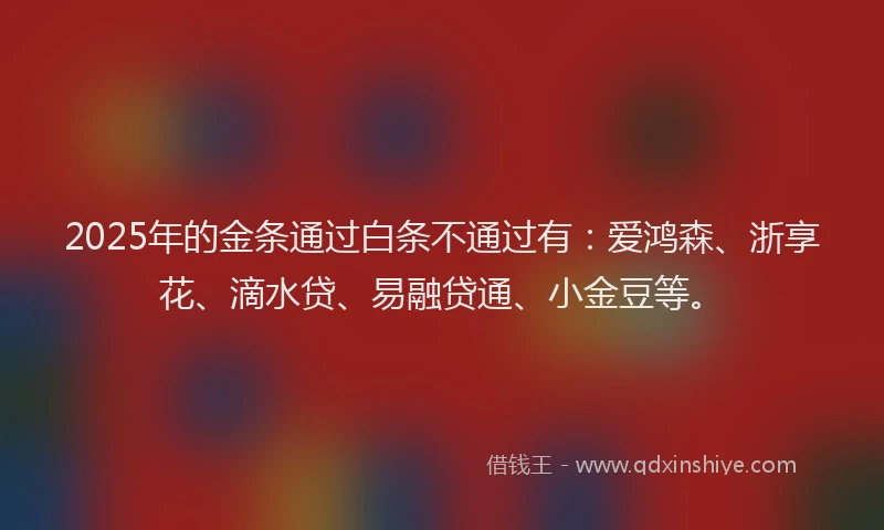 2025年的金条通过白条不通过有：爱鸿森、浙享花、滴水贷、易融贷通、小金豆等。