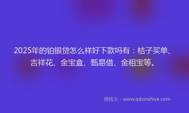 2025年的铂银贷怎么样好下款吗有：桔子买单、吉祥花、金宝盒、甄易借、金租宝等。