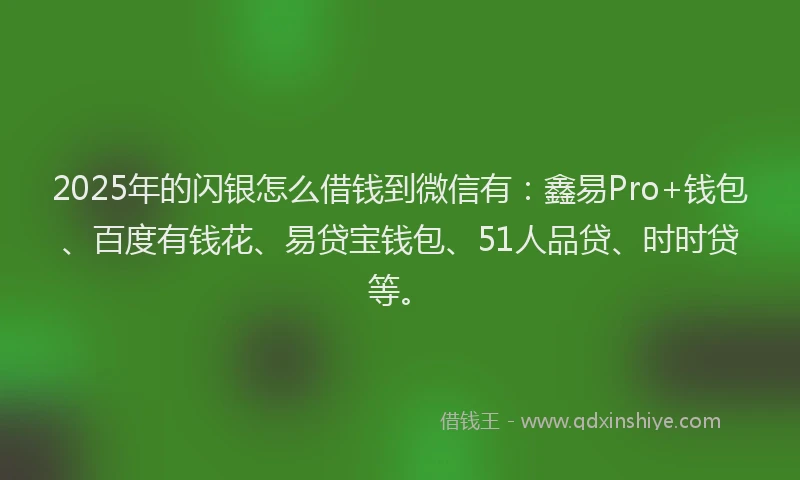 2025年的闪银怎么借钱到微信有：鑫易Pro+钱包、百度有钱花、易贷宝钱包、51人品贷、时时贷等。