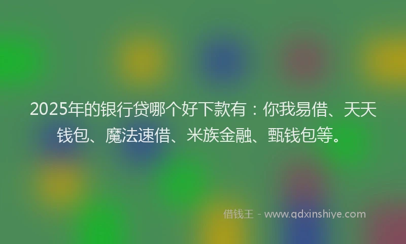 2025年的银行贷哪个好下款有：你我易借、天天钱包、魔法速借、米族金融、甄钱包等。