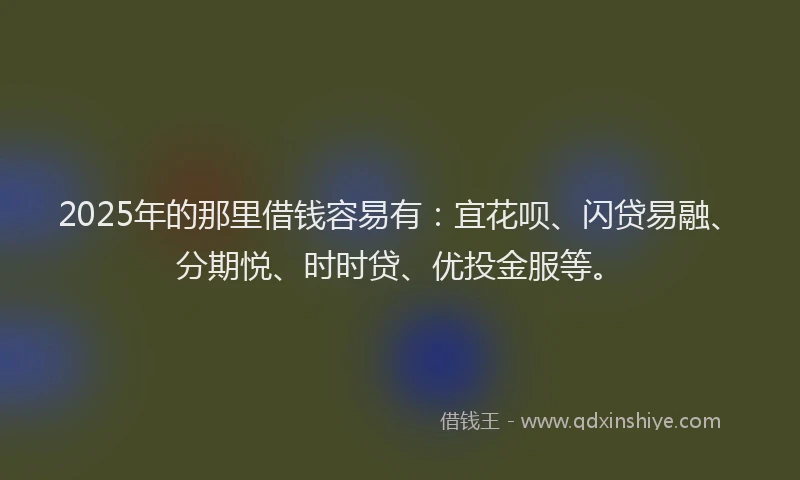 2025年的那里借钱容易有：宜花呗、闪贷易融、分期悦、时时贷、优投金服等。