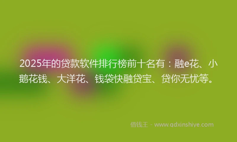 2025年的贷款软件排行榜前十名有：融e花、小鹅花钱、大洋花、钱袋快融贷宝、贷你无忧等。