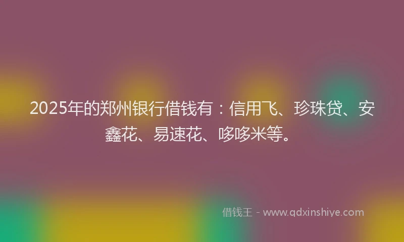 2025年的郑州银行借钱有：信用飞、珍珠贷、安鑫花、易速花、哆哆米等。