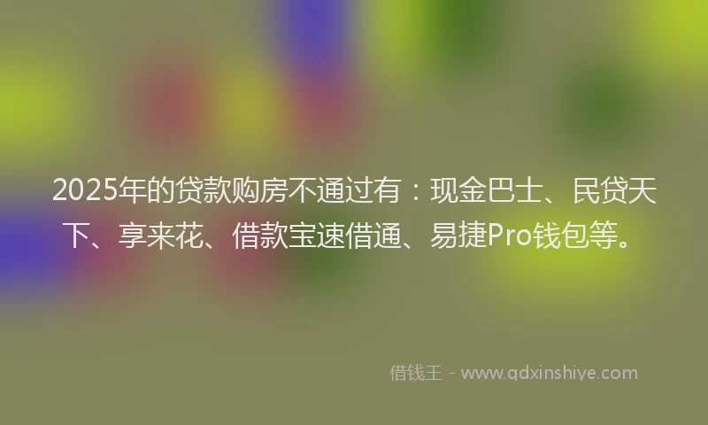 2025年的贷款购房不通过有：现金巴士、民贷天下、享来花、借款宝速借通、易捷Pro钱包等。