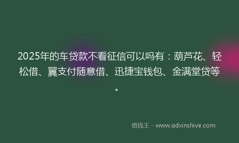2025年的车贷款不看征信可以吗有：葫芦花、轻松借、翼支付随意借、迅捷宝钱包、金满堂贷等。