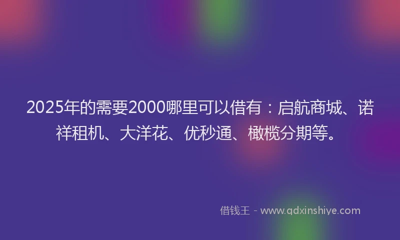 2025年的需要2000哪里可以借有：启航商城、诺祥租机、大洋花、优秒通、橄榄分期等。