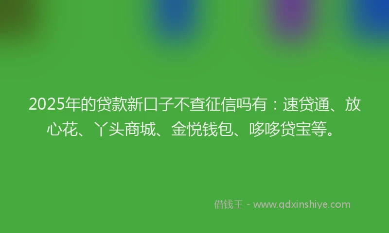 2025年的贷款新口子不查征信吗有：速贷通、放心花、丫头商城、金悦钱包、哆哆贷宝等。