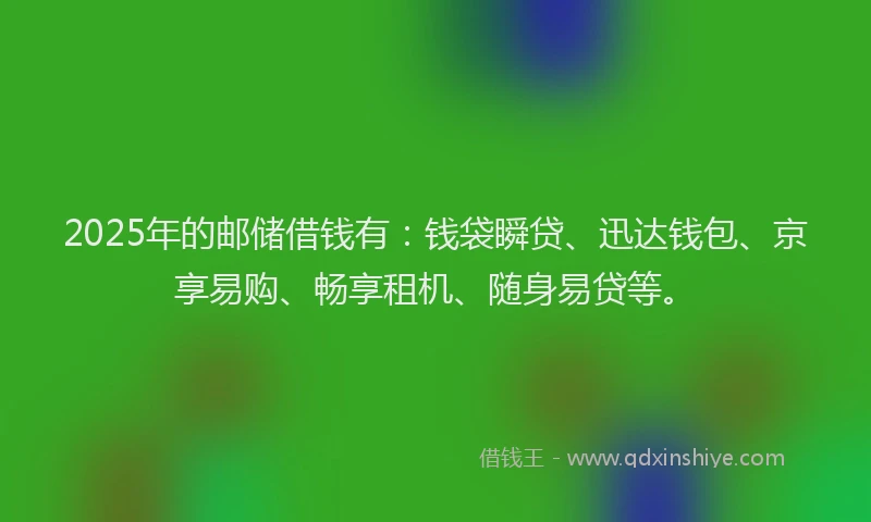 2025年的邮储借钱有：钱袋瞬贷、迅达钱包、京享易购、畅享租机、随身易贷等。