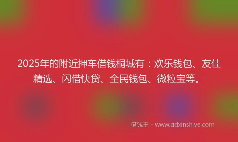 2025年的附近押车借钱桐城有：欢乐钱包、友佳精选、闪借快贷、全民钱包、微粒宝等。
