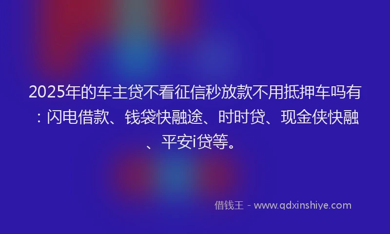 2025年的车主贷不看征信秒放款不用抵押车吗有：闪电借款、钱袋快融途、时时贷、现金侠快融、平安i贷等。