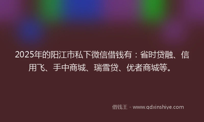 2025年的阳江市私下微信借钱有：省时贷融、信用飞、手中商城、瑞雪贷、优者商城等。