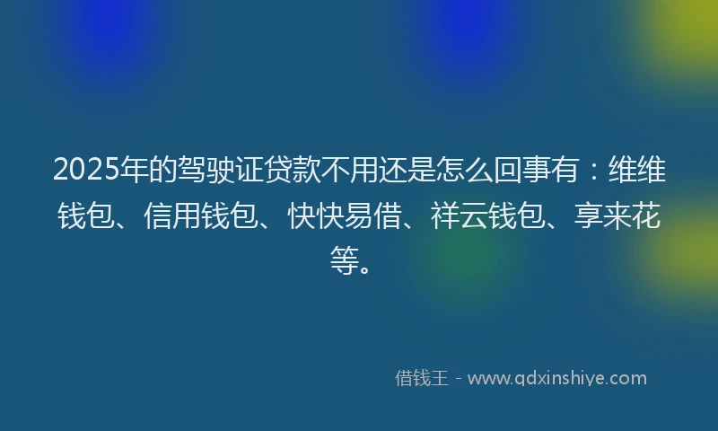 2025年的驾驶证贷款不用还是怎么回事有：维维钱包、信用钱包、快快易借、祥云钱包、享来花等。