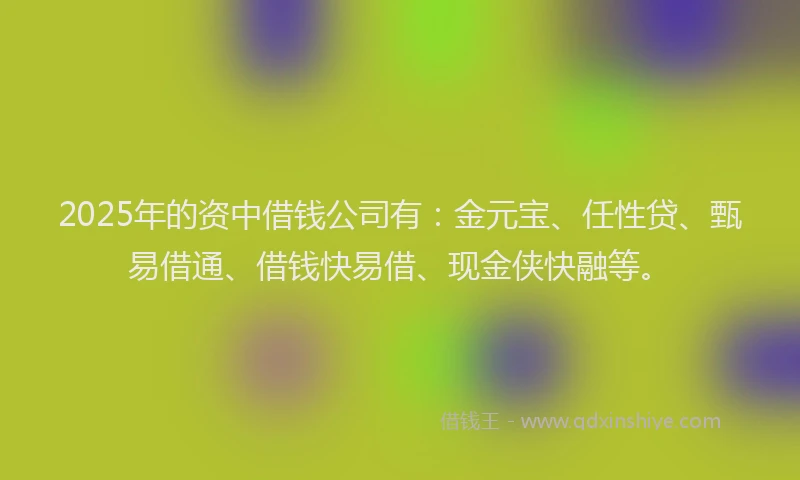 2025年的资中借钱公司有：金元宝、任性贷、甄易借通、借钱快易借、现金侠快融等。