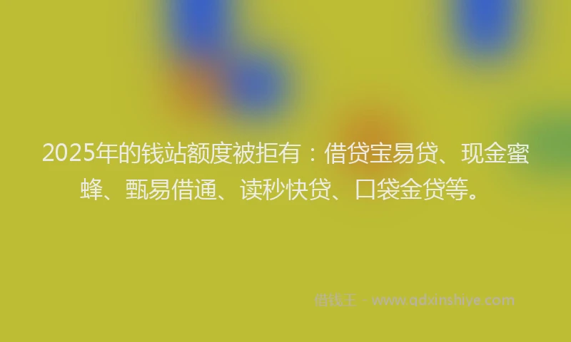 2025年的钱站额度被拒有：借贷宝易贷、现金蜜蜂、甄易借通、读秒快贷、口袋金贷等。