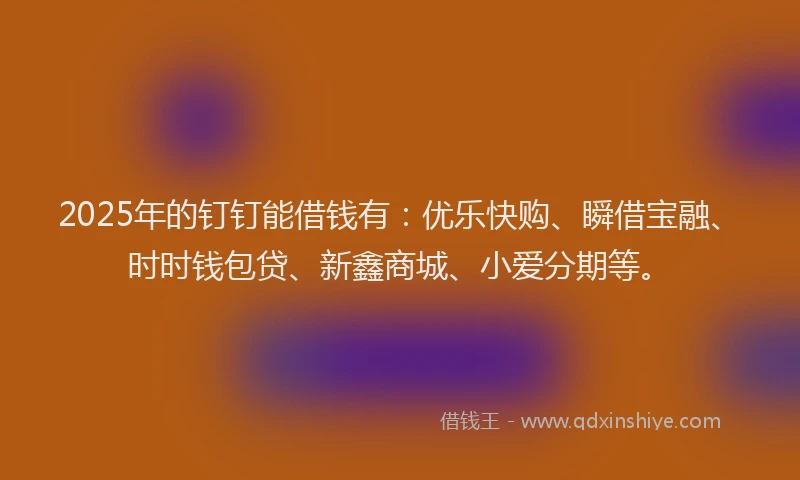 2025年的钉钉能借钱有：优乐快购、瞬借宝融、时时钱包贷、新鑫商城、小爱分期等。