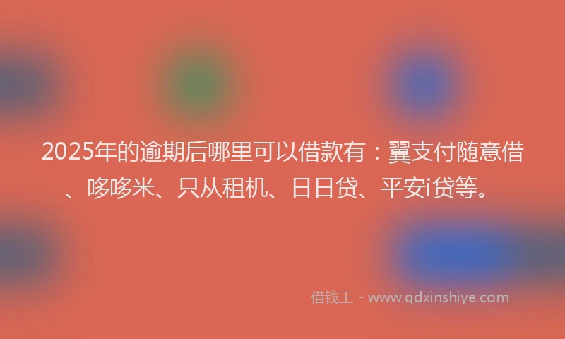 2025年的逾期后哪里可以借款有：翼支付随意借、哆哆米、只从租机、日日贷、平安i贷等。