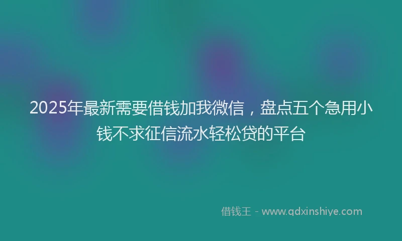 2025年最新需要借钱加我微信，盘点五个急用小钱不求征信流水轻松贷的平台