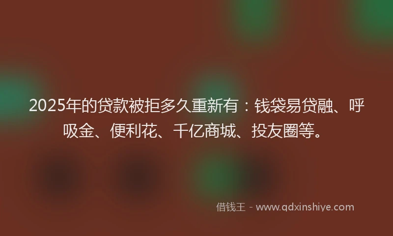 2025年的贷款被拒多久重新有：钱袋易贷融、呼吸金、便利花、千亿商城、投友圈等。