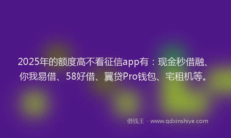 2025年的额度高不看征信app有：现金秒借融、你我易借、58好借、翼贷Pro钱包、宅租机等。
