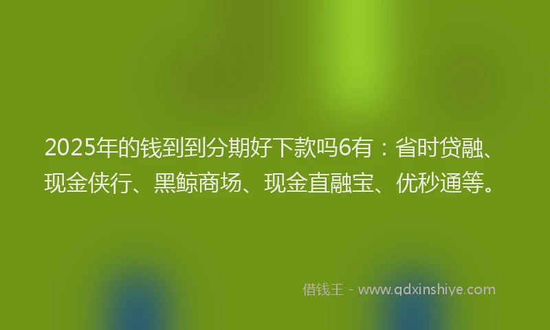 2025年的钱到到分期好下款吗6有：省时贷融、现金侠行、黑鲸商场、现金直融宝、优秒通等。