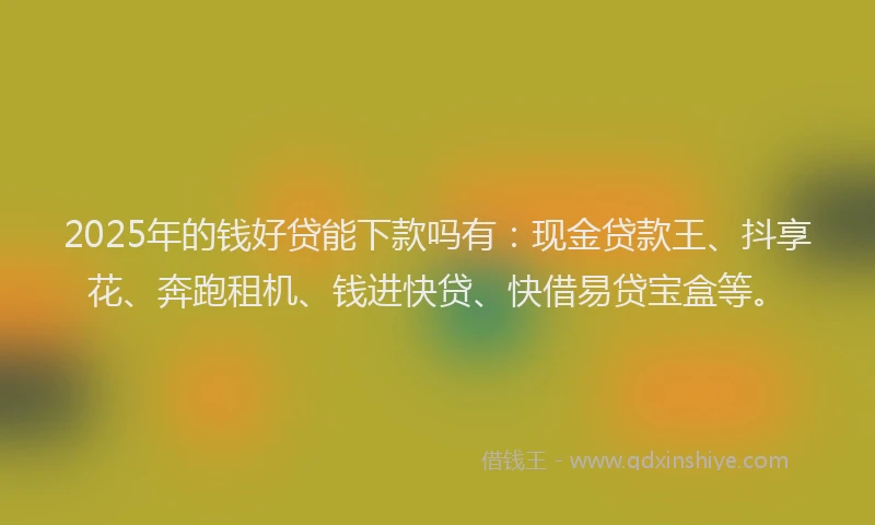 2025年的钱好贷能下款吗有：现金贷款王、抖享花、奔跑租机、钱进快贷、快借易贷宝盒等。