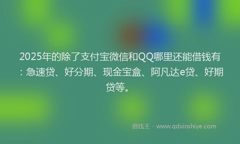 2025年的除了支付宝微信和QQ哪里还能借钱有：急速贷、好分期、现金宝盒、阿凡达e贷、好期贷等。