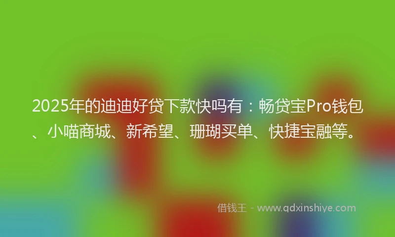 2025年的迪迪好贷下款快吗有：畅贷宝Pro钱包、小喵商城、新希望、珊瑚买单、快捷宝融等。