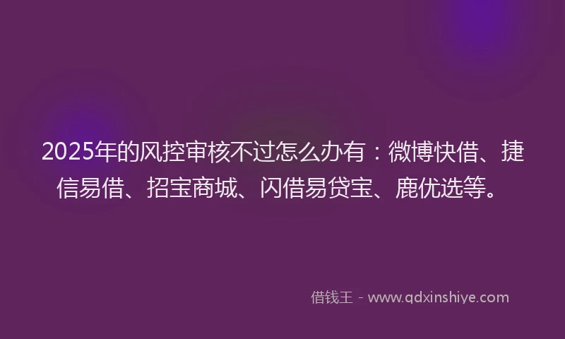 2025年的风控审核不过怎么办有：微博快借、捷信易借、招宝商城、闪借易贷宝、鹿优选等。