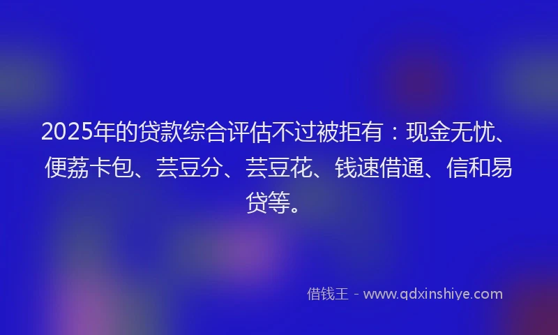 2025年的贷款综合评估不过被拒有：现金无忧、便荔卡包、芸豆分、芸豆花、钱速借通、信和易贷等。