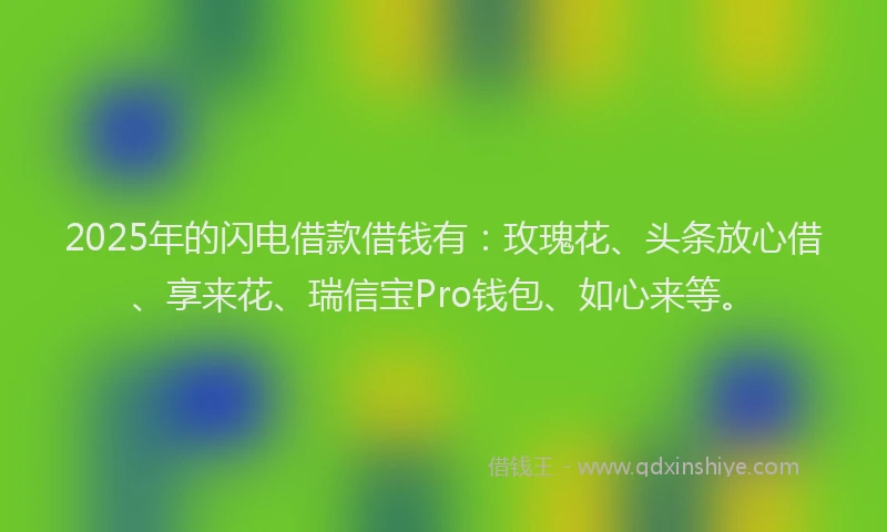 2025年的闪电借款借钱有:玫瑰花、头条放心借、享来花、瑞信宝Pro钱包、如心来等。