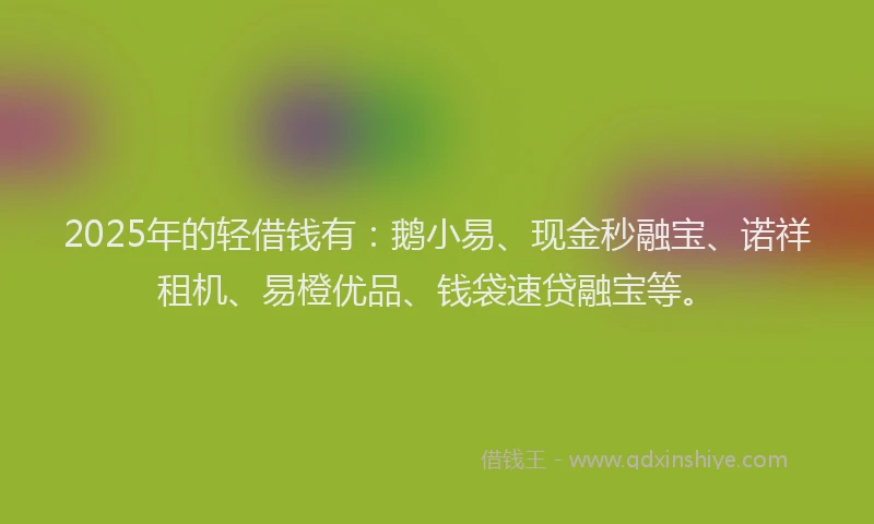 2025年的轻借钱有：鹅小易、现金秒融宝、诺祥租机、易橙优品、钱袋速贷融宝等。