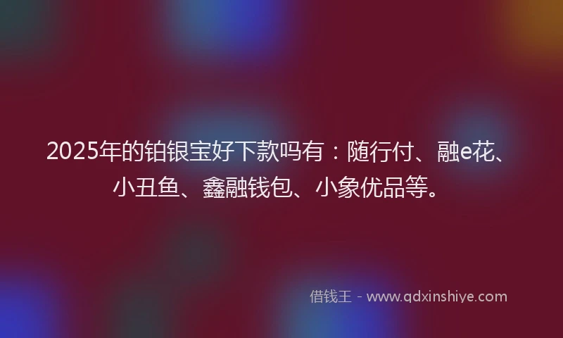 2025年的铂银宝好下款吗有：随行付、融e花、小丑鱼、鑫融钱包、小象优品等。