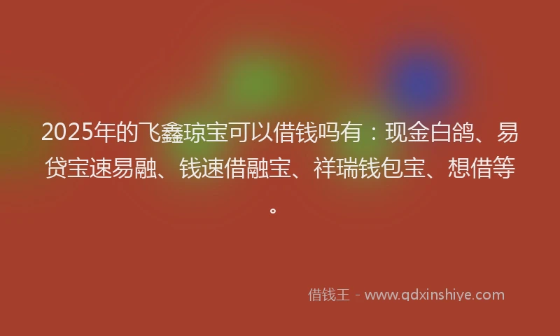 2025年的飞鑫琼宝可以借钱吗有：现金白鸽、易贷宝速易融、钱速借融宝、祥瑞钱包宝、想借等。