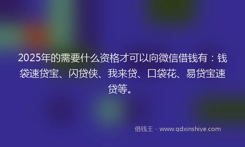 2025年的需要什么资格才可以向微信借钱有：钱袋速贷宝、闪贷侠、我来贷、口袋花、易贷宝速贷等。